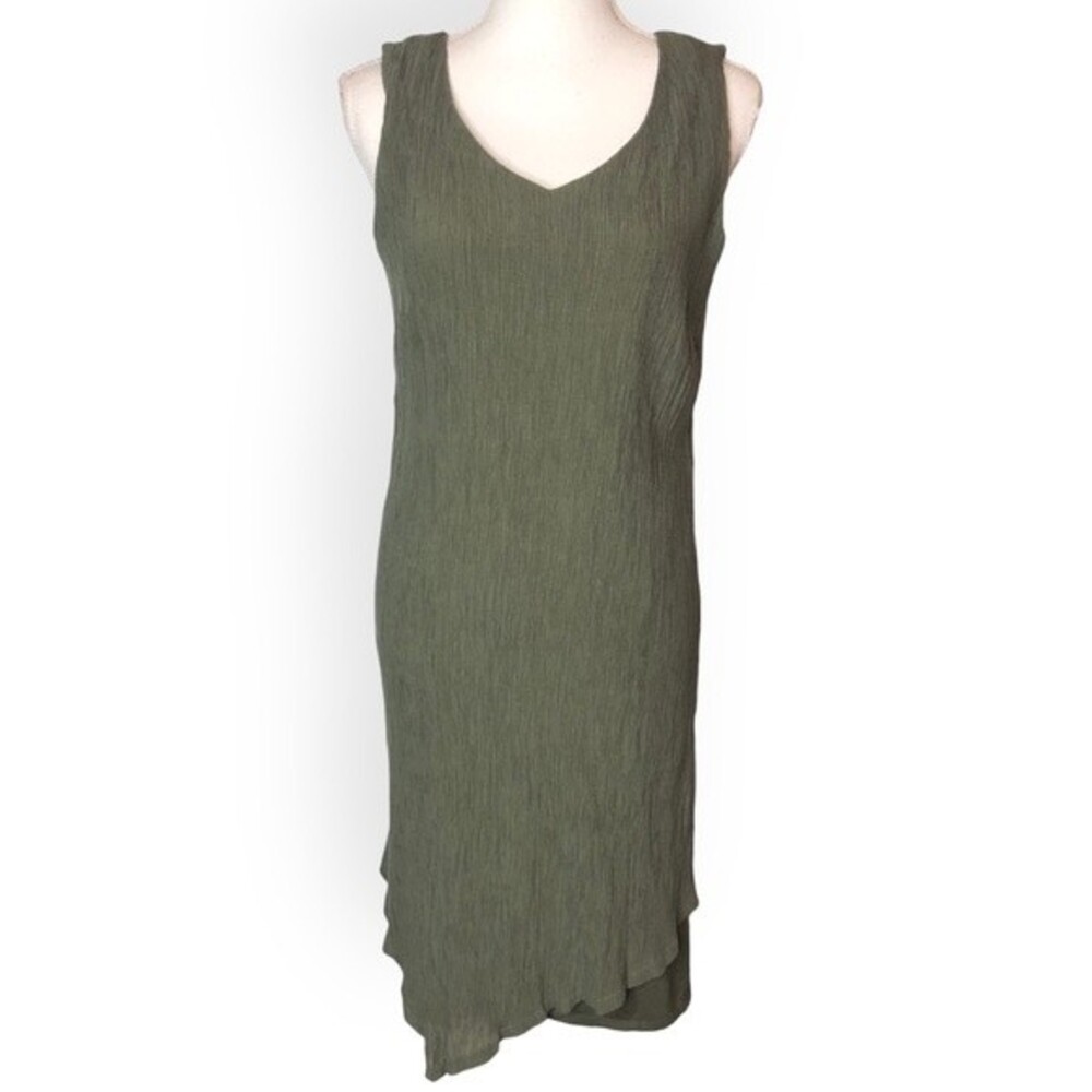 J.Jill Pure Jill Olive Green Pleated Asymmetrical Knee Length Tank Dress